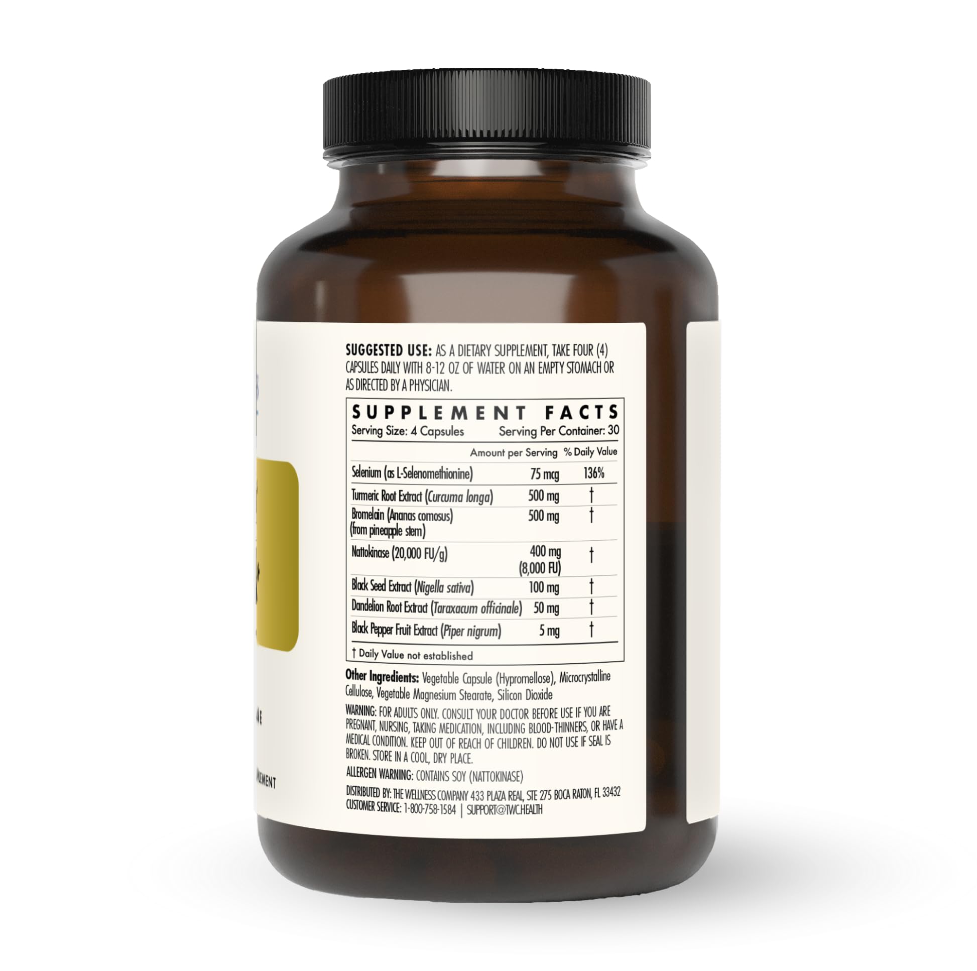 The Wellness Company Spike Detox label highlights nattokinase, turmeric, and bromelain.