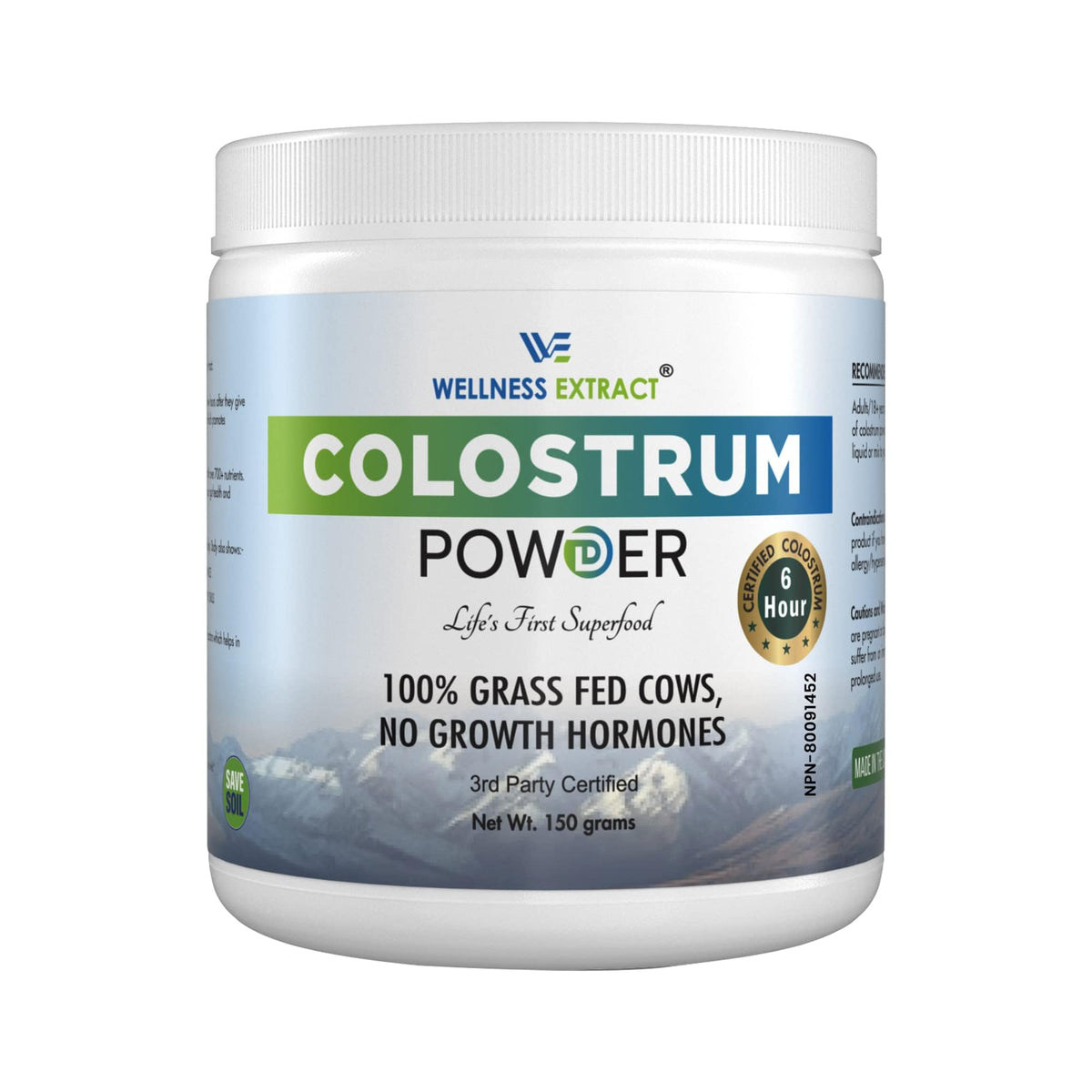 WELLNESS EXTRACT Bovine Colostrum Powder packaging emphasizes purity and daily nutrition.