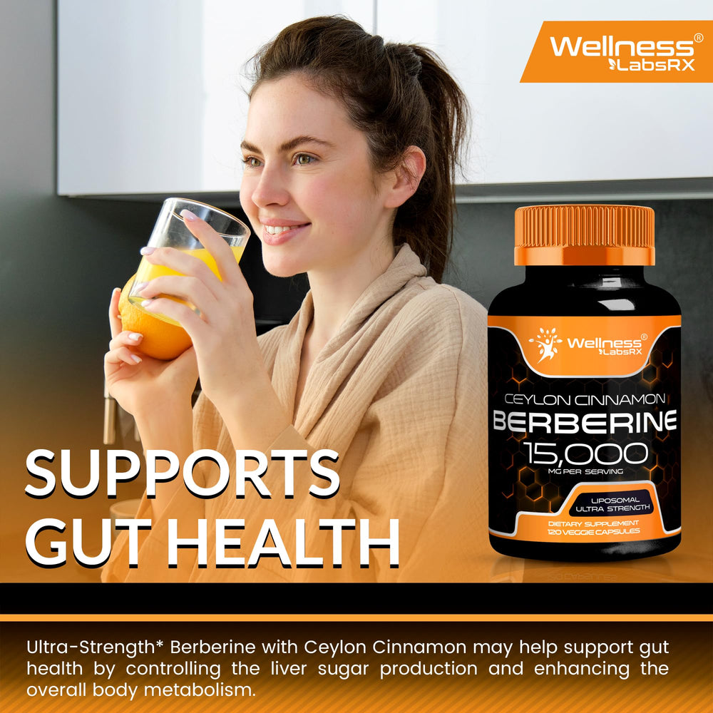 WELLNESS LABSRX Berberine packaging back shows GMP and gluten-free attributes