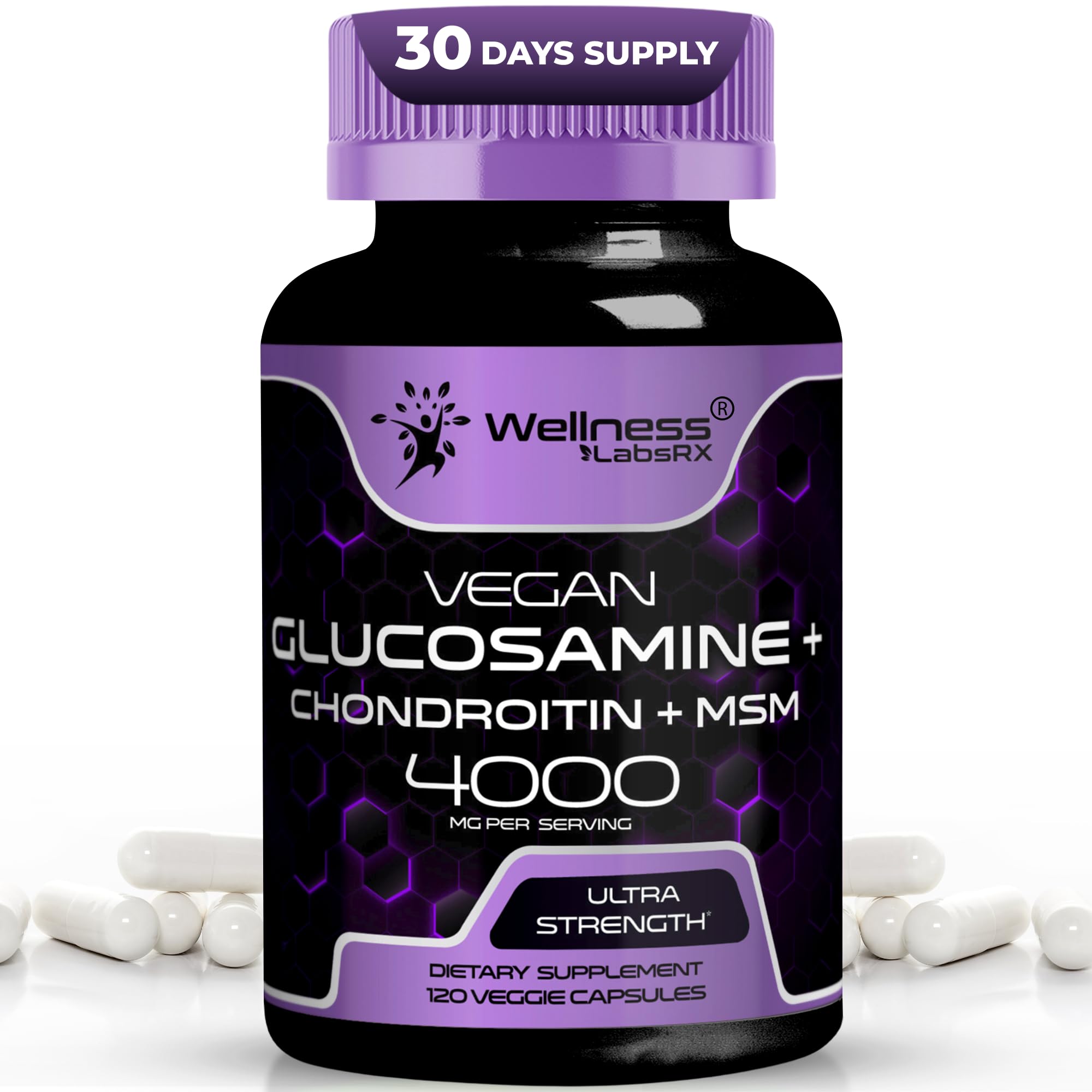 WELLNESS LABSRX glucosamine chondroitin msm capsules in a 120-count bottle.