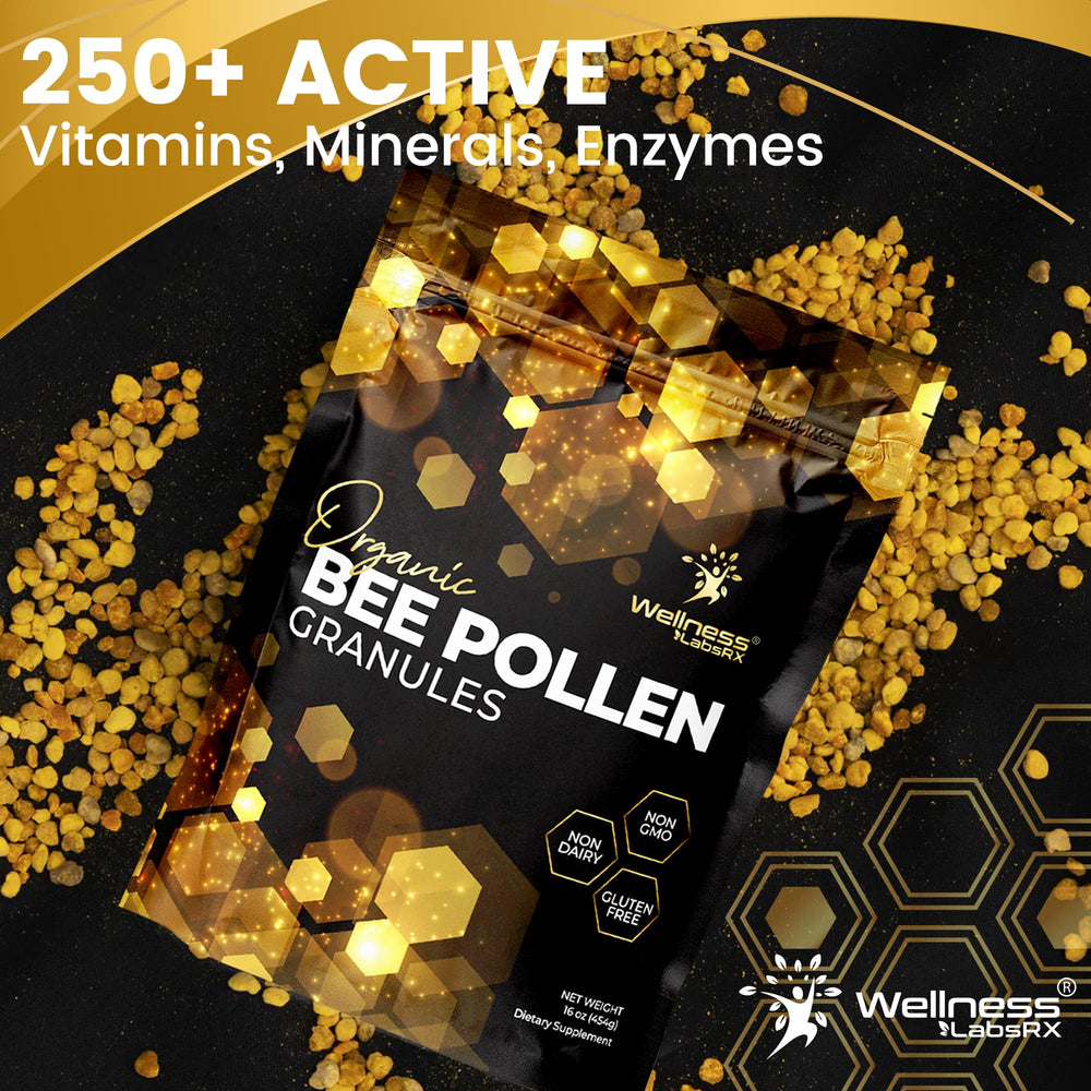 Label highlights immune support and energy potential from WellnessLabsRx bee pollen