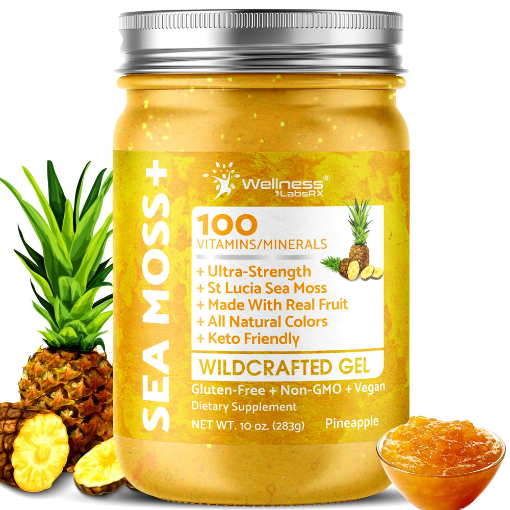WELLNESS LABSRX Pineapple sea moss gel bottle with vibrant flavor for easy daily use.
