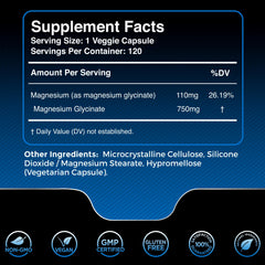 WELLNESS LABSRX magnesium glycinate capsules label closeup highlights the clean, high-absorption formula.