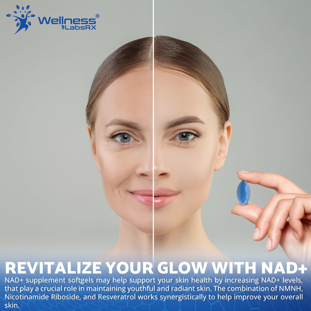 Wellness LabsRx NAD+ dosage instruction card next to softgels