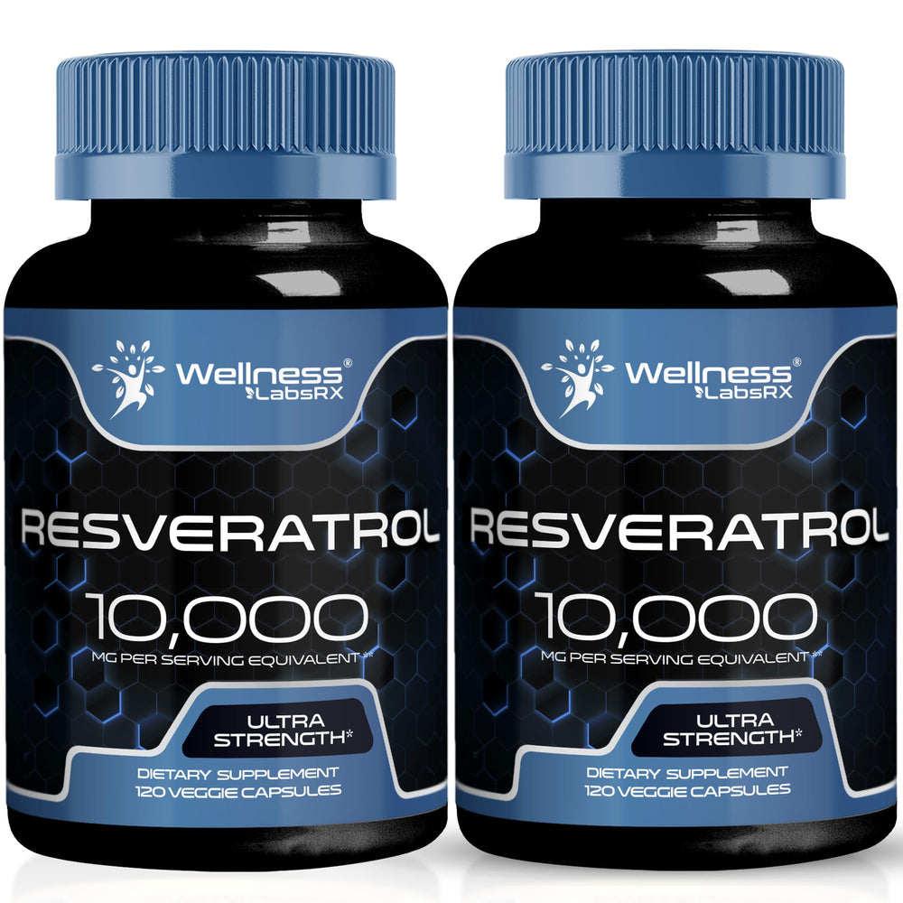 WELLNESS LABSRX Resveratrol bottle on countertop for daily antioxidant support