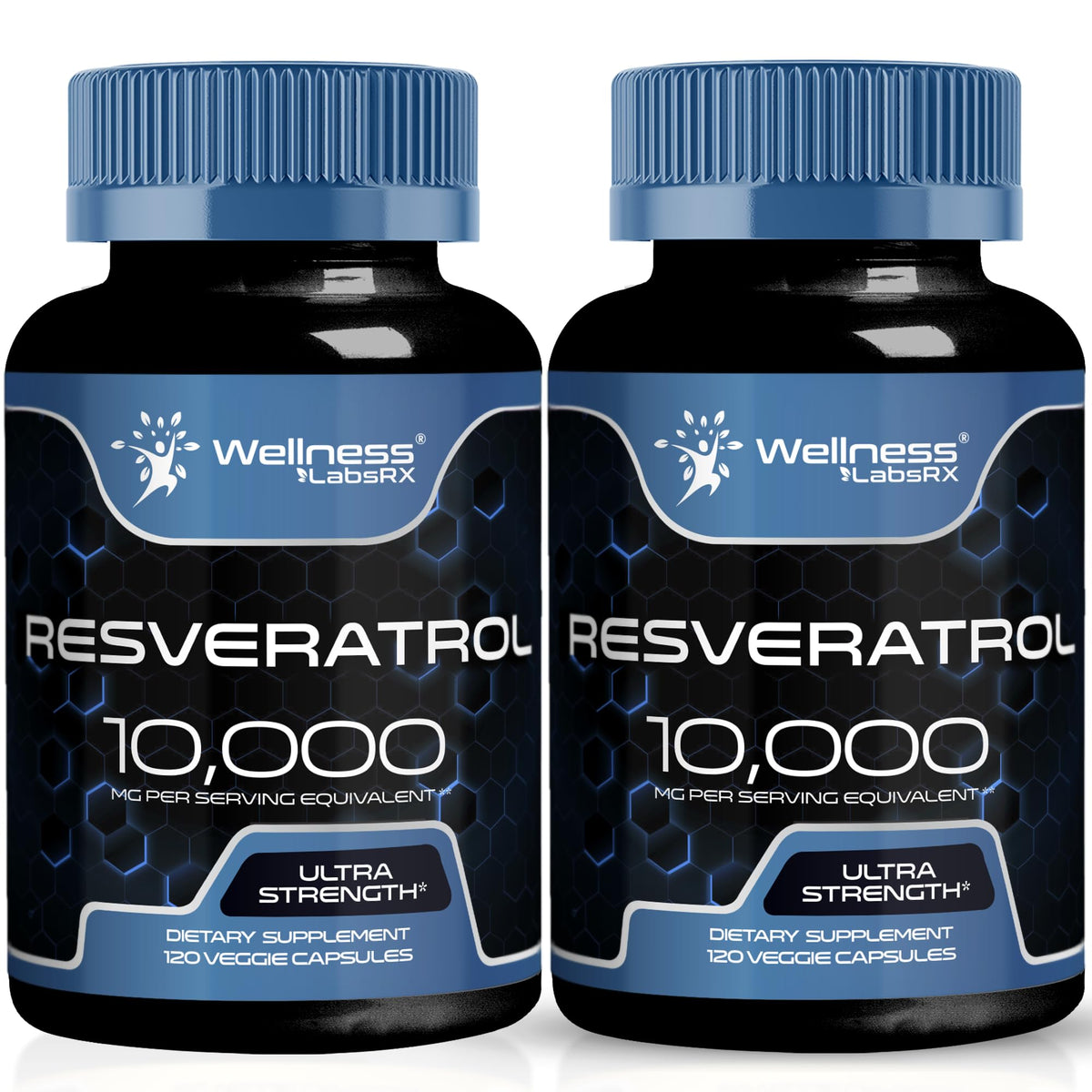 WELLNESS LABSRX Resveratrol bottle on countertop for daily antioxidant support