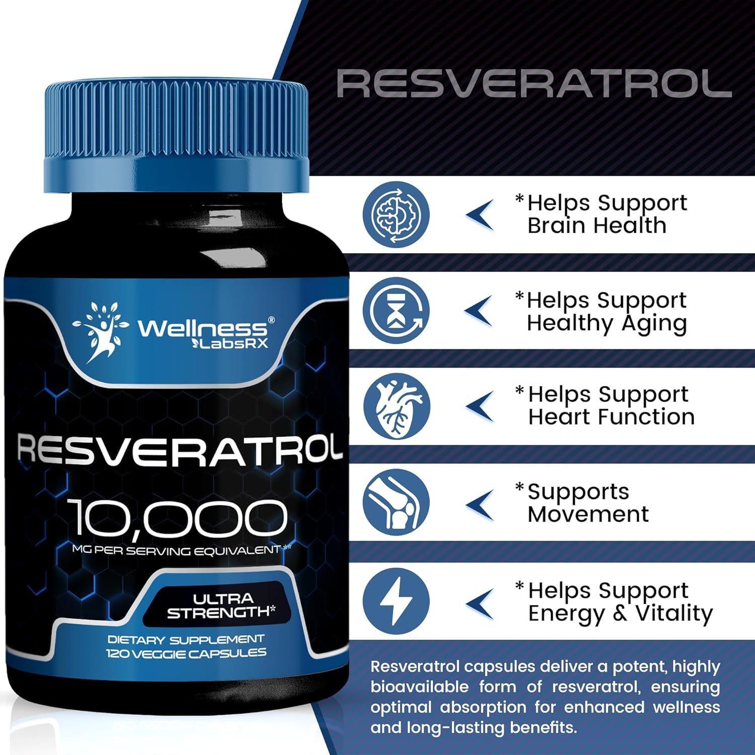 WELLNESS LABSRX Resveratrol ingredients label highlighting knotweed extract quality