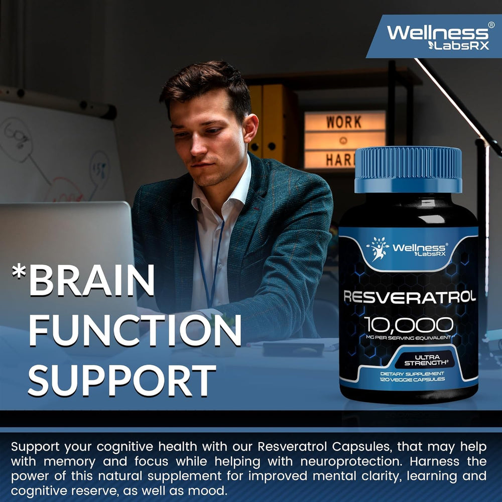 WELLNESS LABSRX Resveratrol label close-up with 1000 mg per capsule