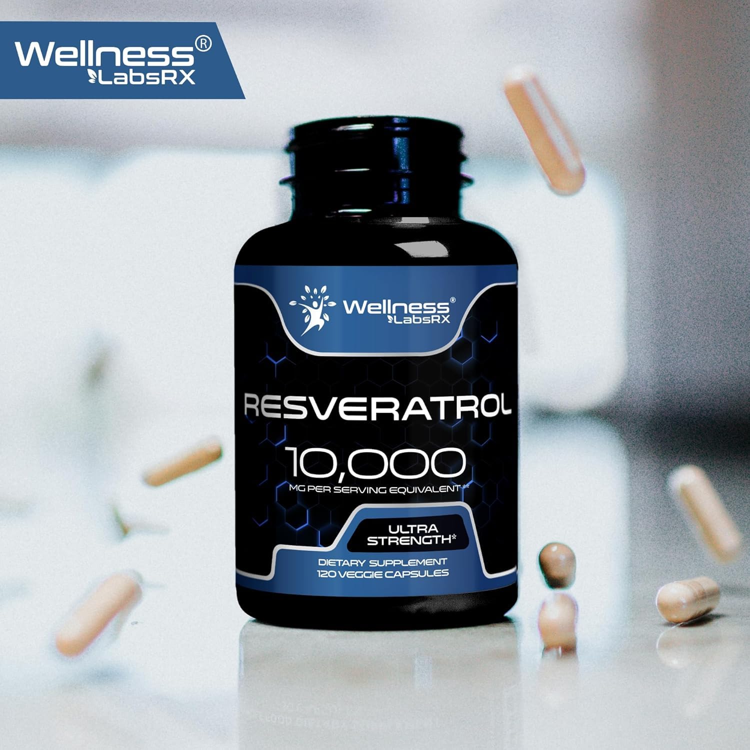 WELLNESS LABSRX Resveratrol front packaging prepared for shelf display
