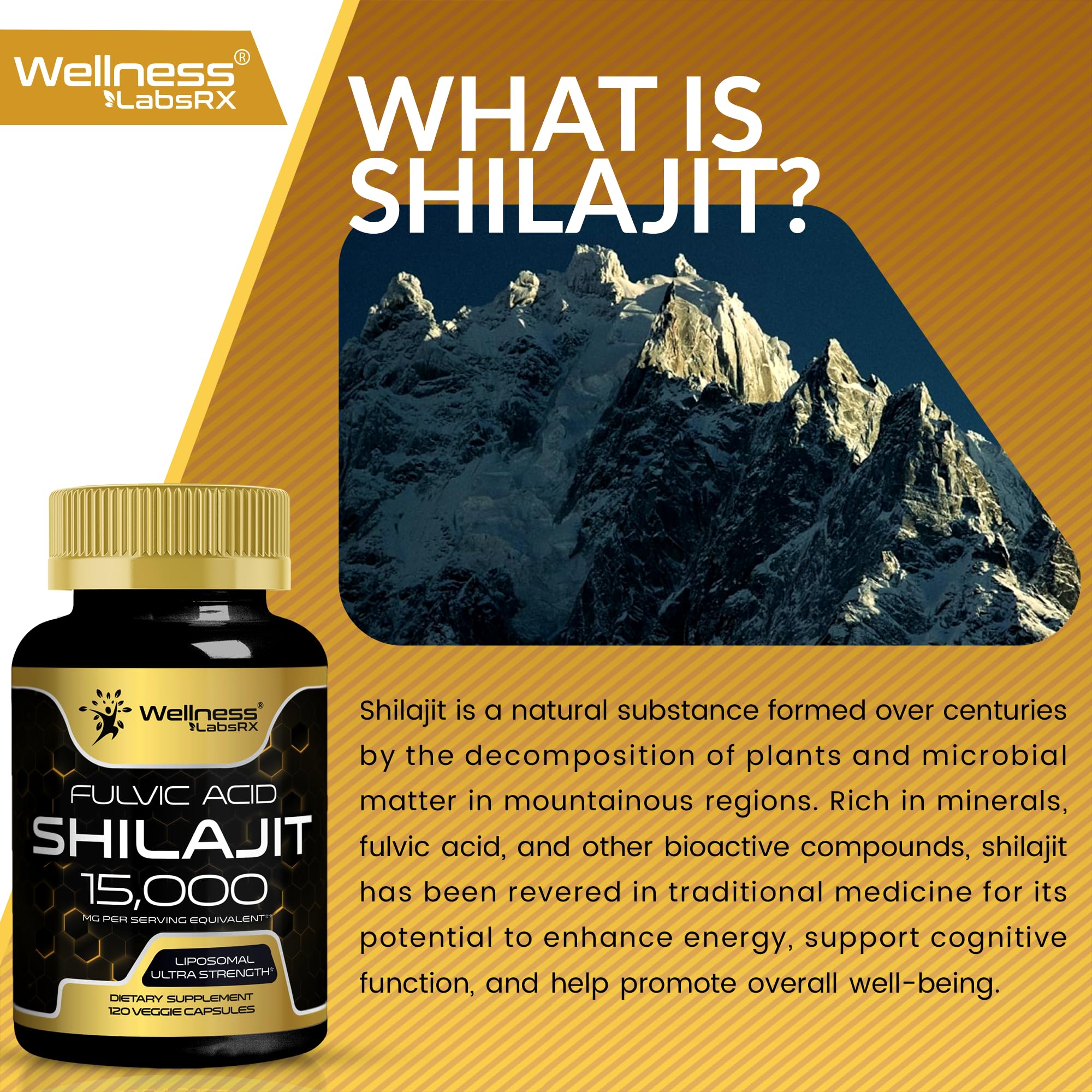 Wellness LabsRx Shilajit capsules pour bottle for easy daily intake
