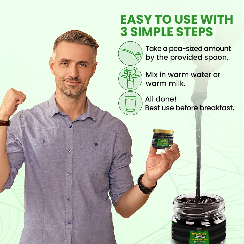 Wellness Nest Gold Shilajit resin warm cup with steam supports morning routine