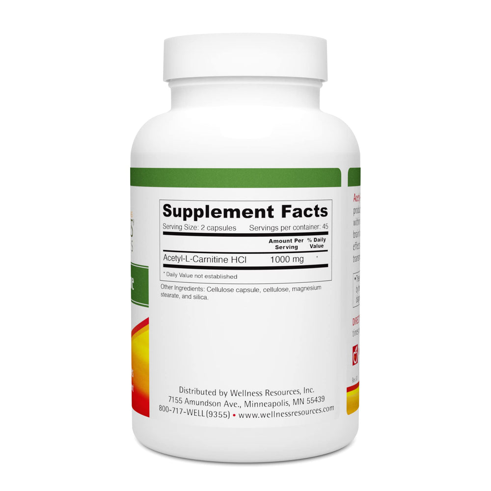 Wellness Resources Acetyl-L-Carnitine capsules close-up for focused brain support
