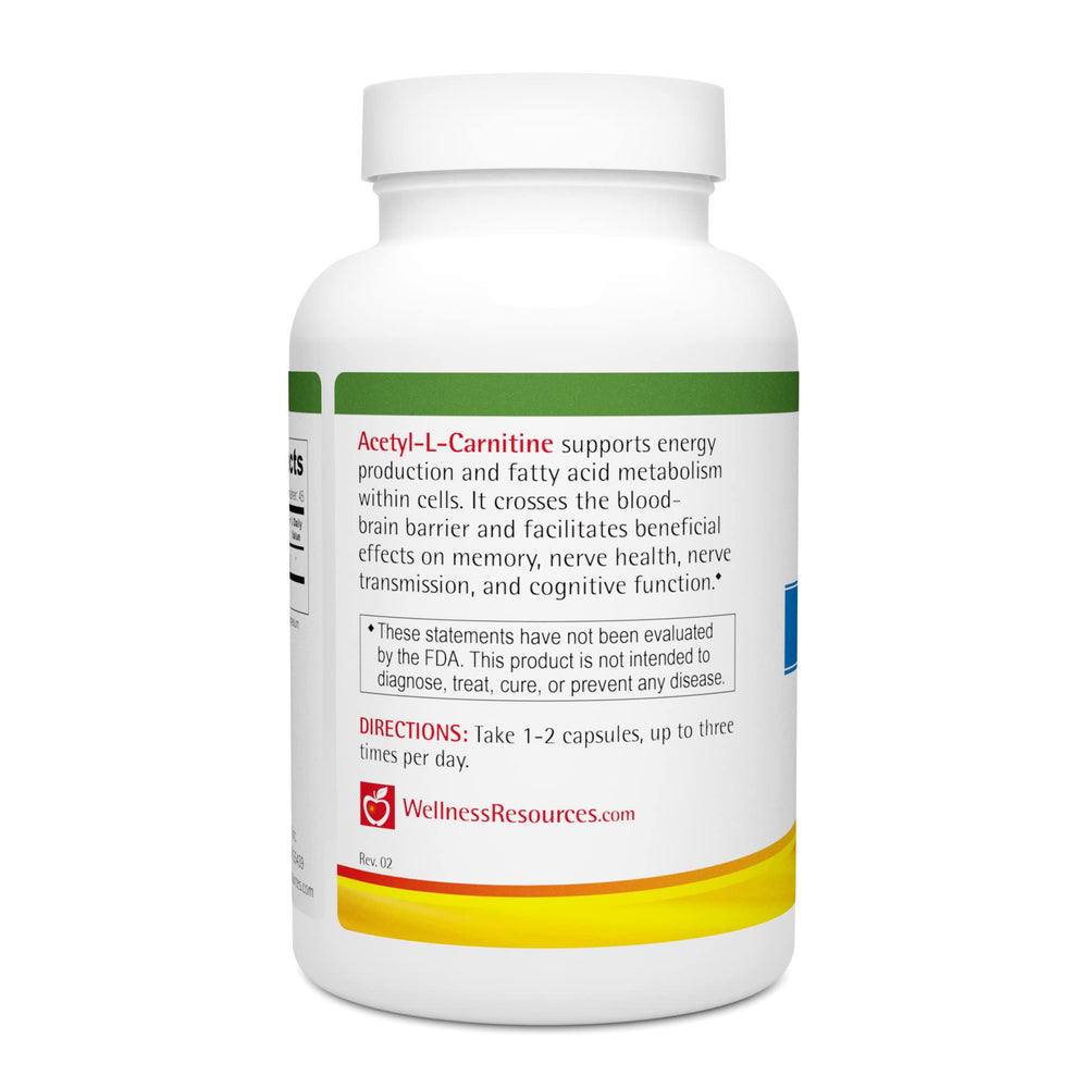 Wellness Resources Acetyl-L-Carnitine label detail highlighting purity