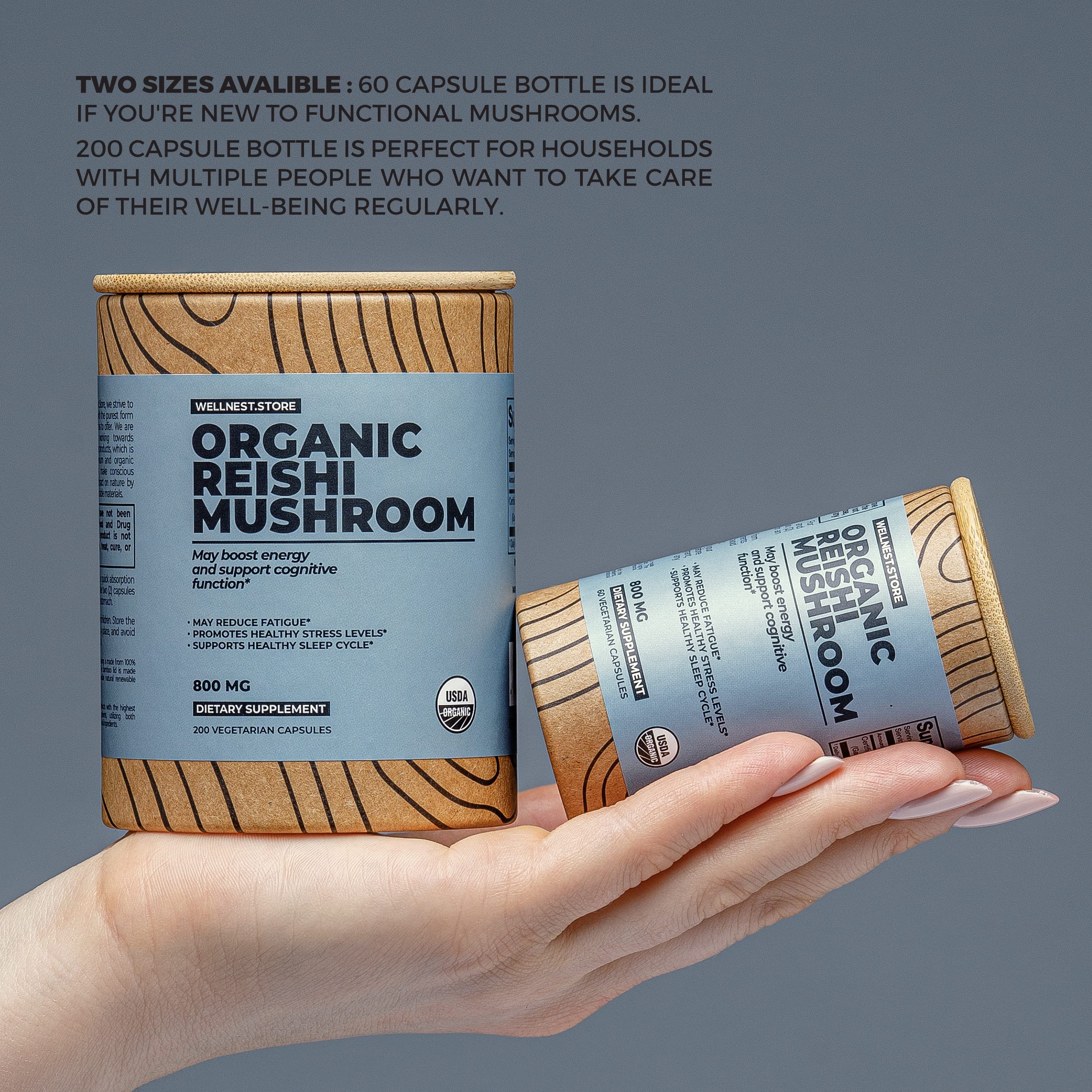 Wellnest.Store Reishi label shows GMP-certified quality and purity