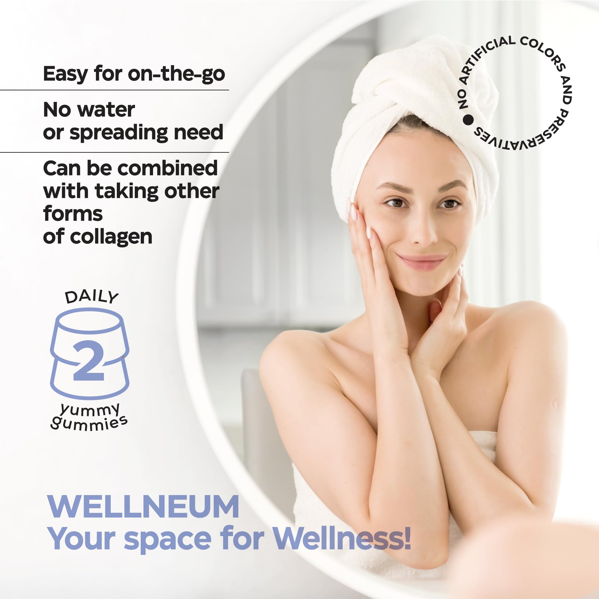 Wellneum Collagen Gummies bottle dispense demonstrates convenient daily supplementation.