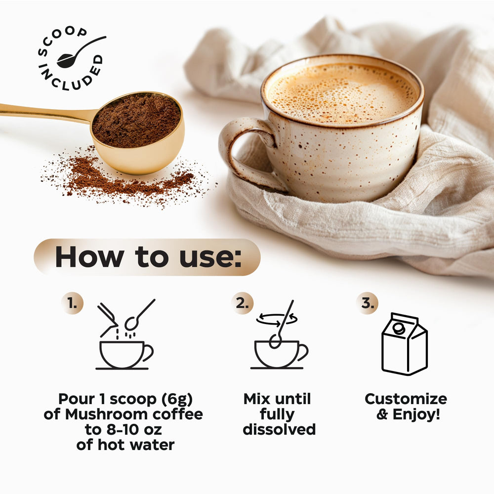 Wellneum Mushroom Coffee dissolving powder for quick mix-in