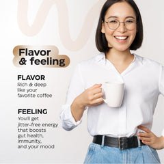 Wellneum Mushroom Coffee tub open reveals powder for versatile beverages