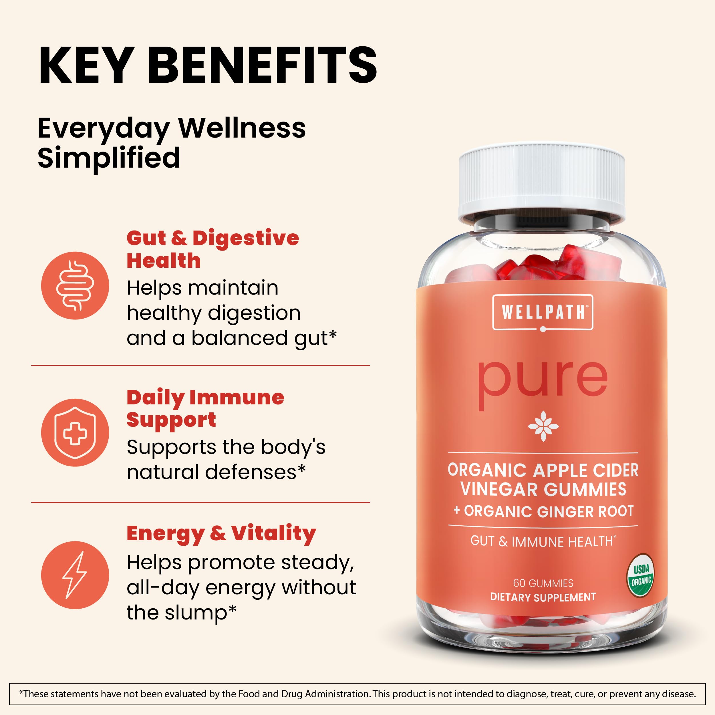 WellPath open bottle with visible apple-flavored gummies for convenient daily use
