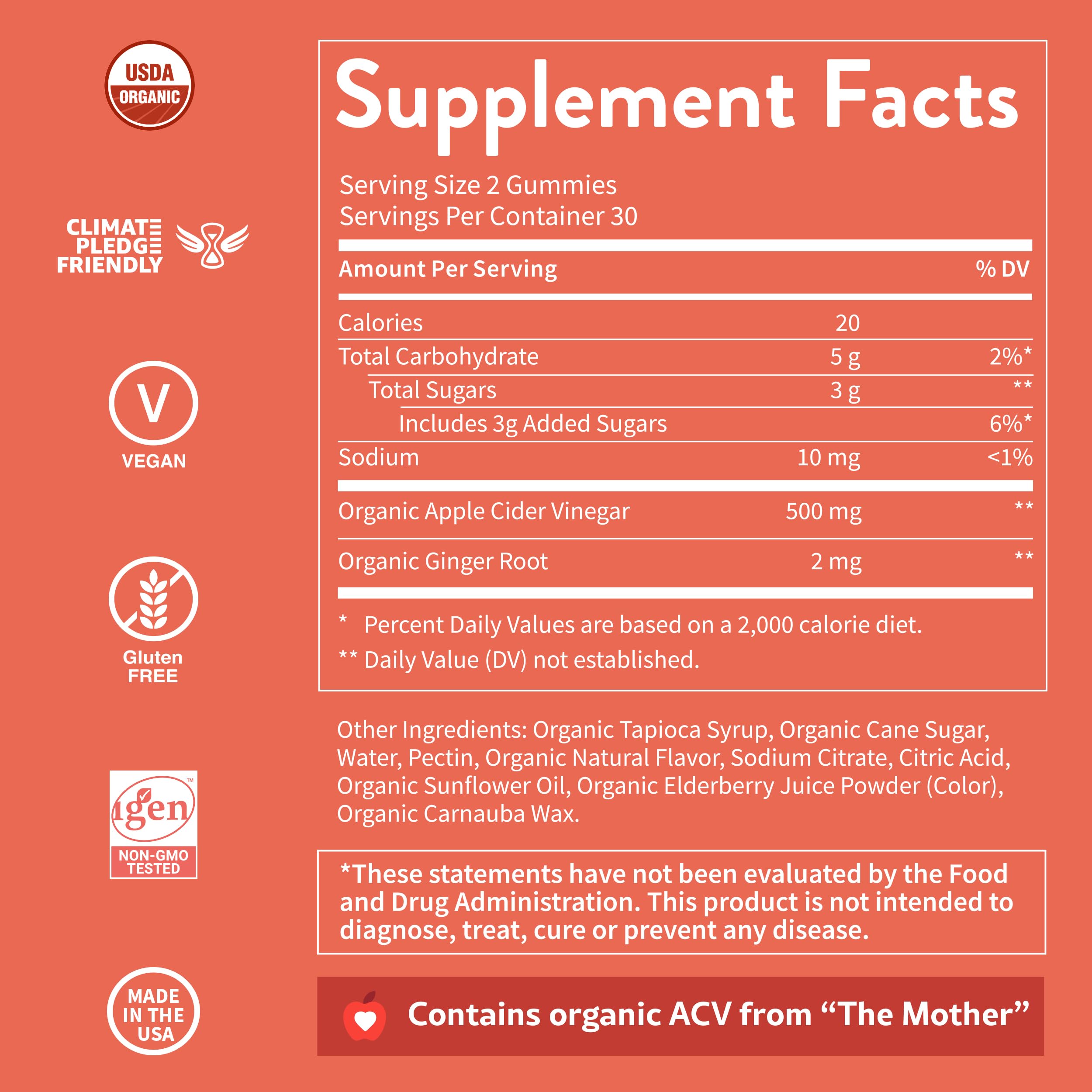 Ingredients label close-up for WellPath Pure ACV Gummies and organic components
