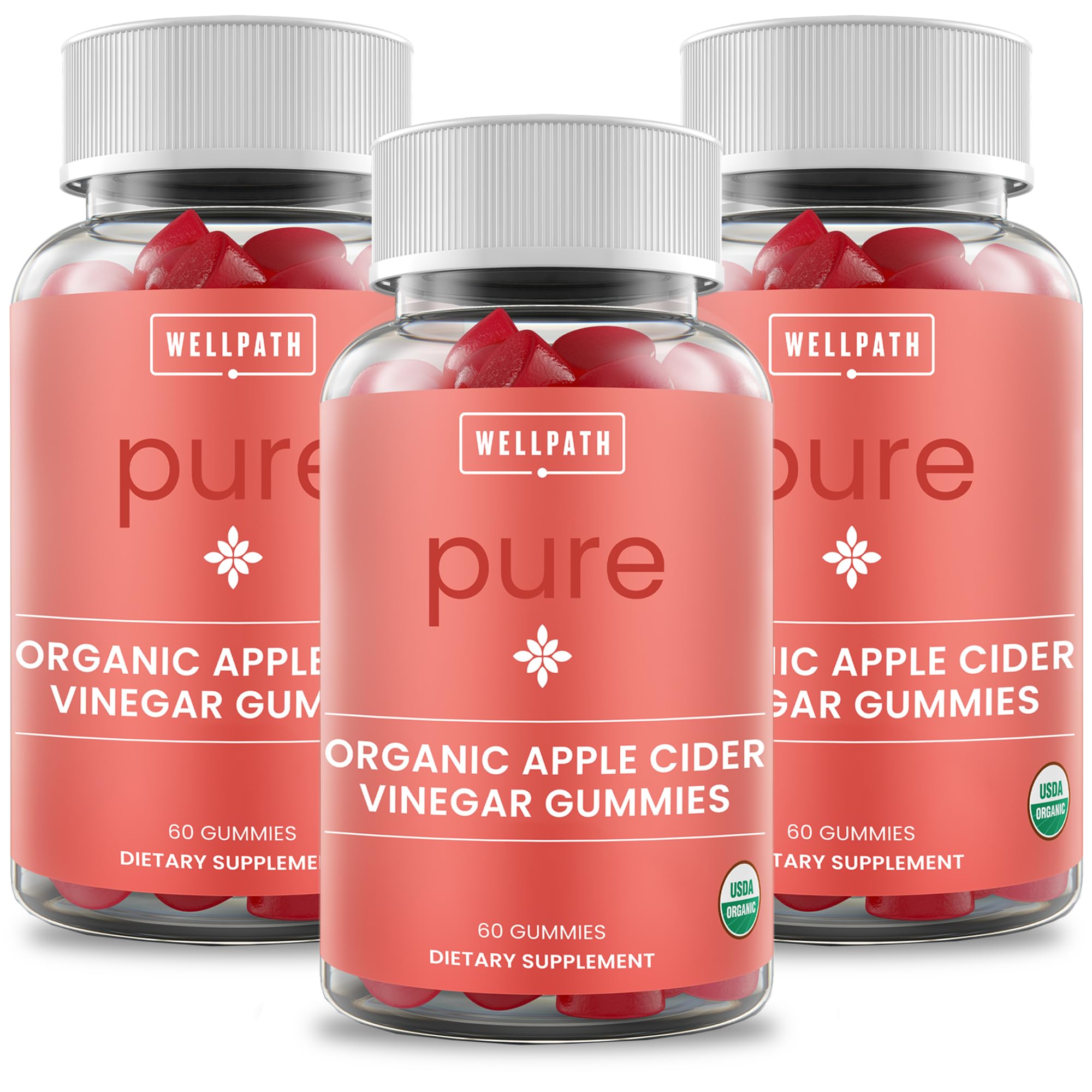 WellPath Pure Apple Cider Vinegar Gummies 3-pack bottle for daily wellness.