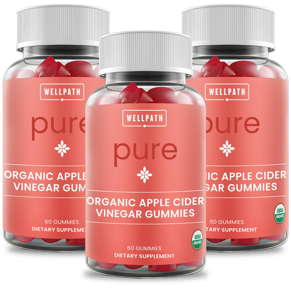 WellPath Pure Apple Cider Vinegar Gummies 3-pack bottle for daily wellness.