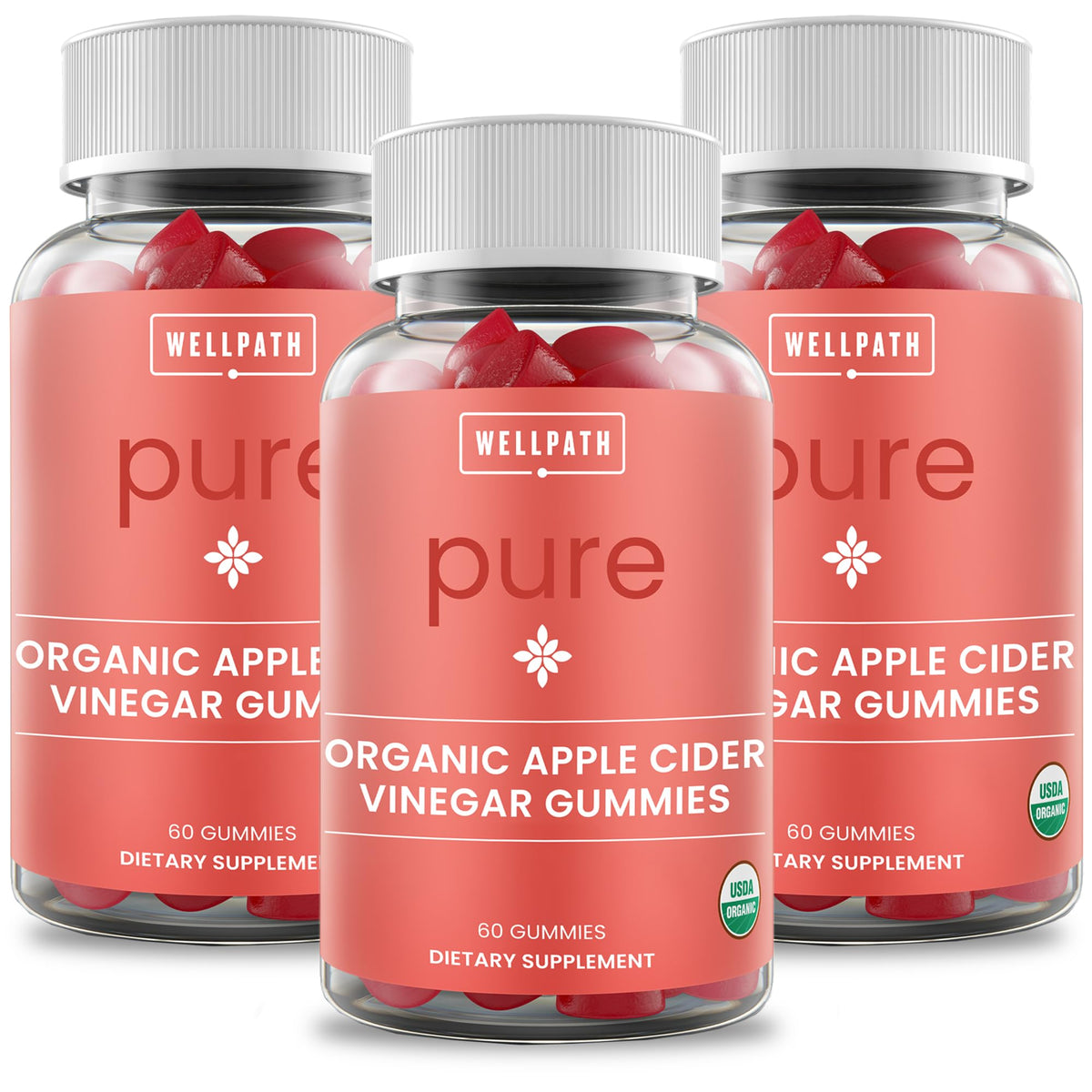 WellPath Pure Apple Cider Vinegar Gummies 3-pack bottle for daily wellness.