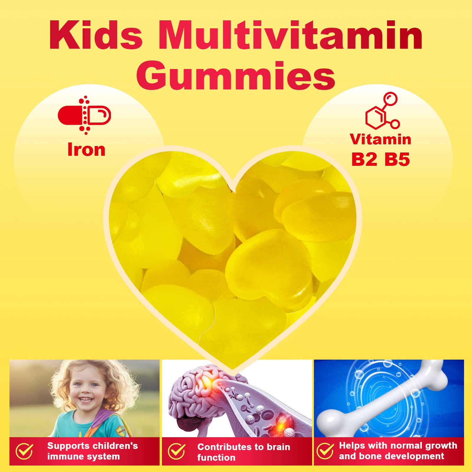 WellSpring Nutrition Kids Multivitamin gummies orange-berry flavor with vitamin B2 and iron.