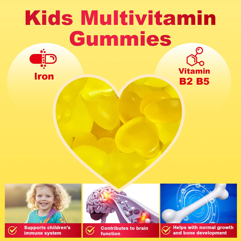 WellSpring Nutrition Kids Multivitamin gummies orange-berry flavor with vitamin B2 and iron.