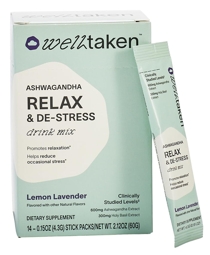 WellTaken Ashwagandha Relax lemon lavender powder stick ready to mix for calm relief