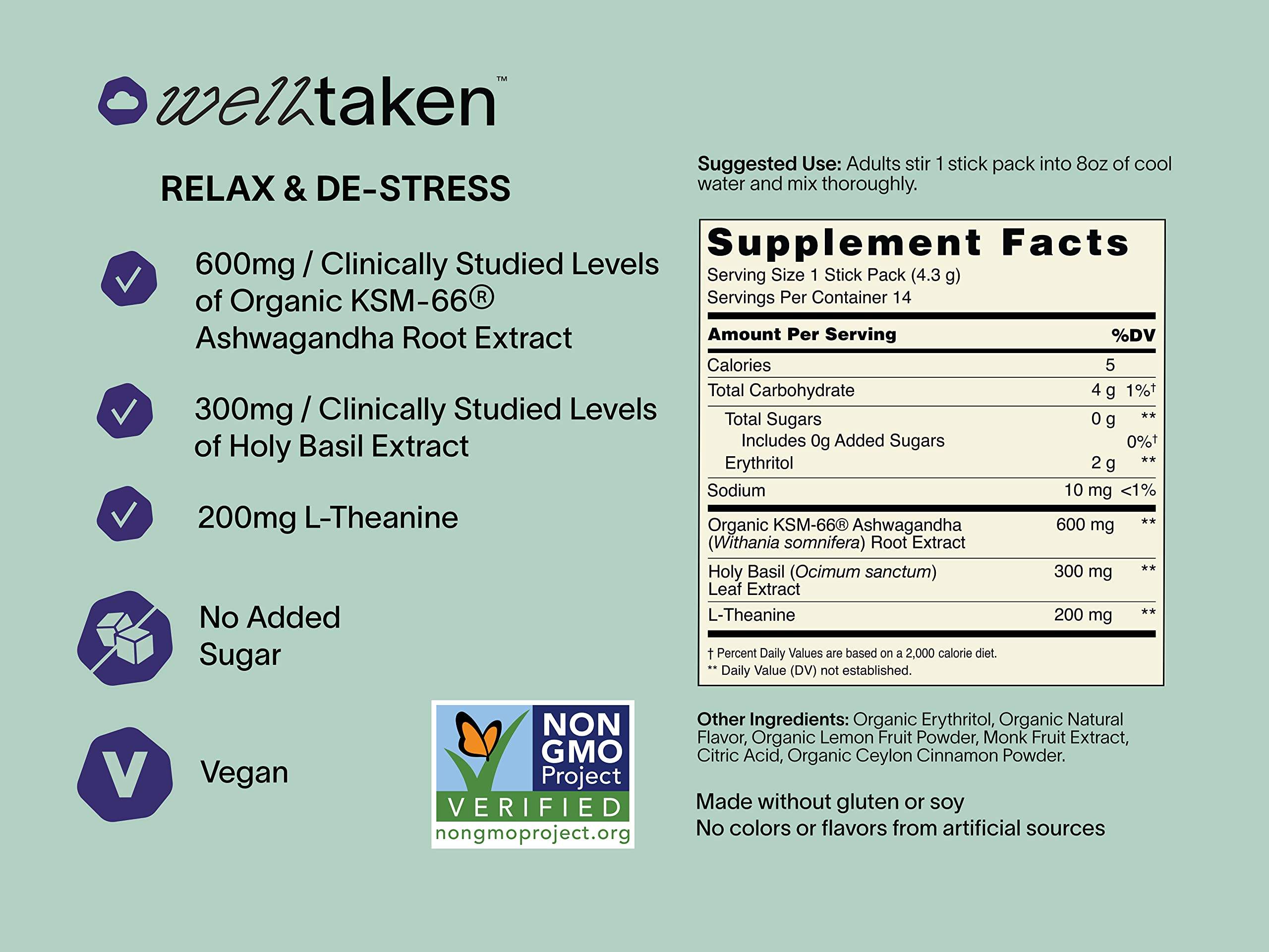 Close-up of holy basil and plant ingredients in the WellTaken blend