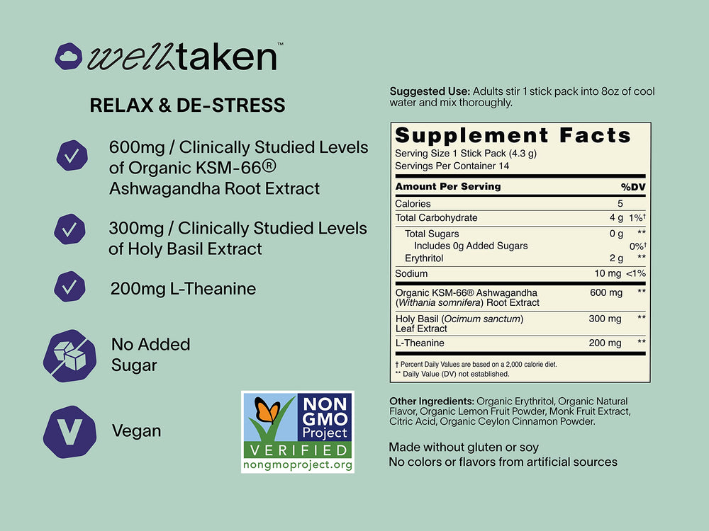 Close-up of holy basil and plant ingredients in the WellTaken blend