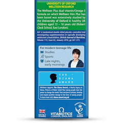Wellteen Him Plus nutrition label highlights vitamins and minerals coverage.