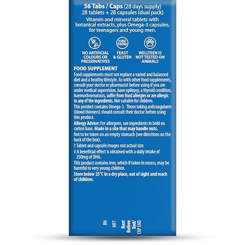 Wellteen Him Plus packaging shows 56 tablets and capsules for teens.