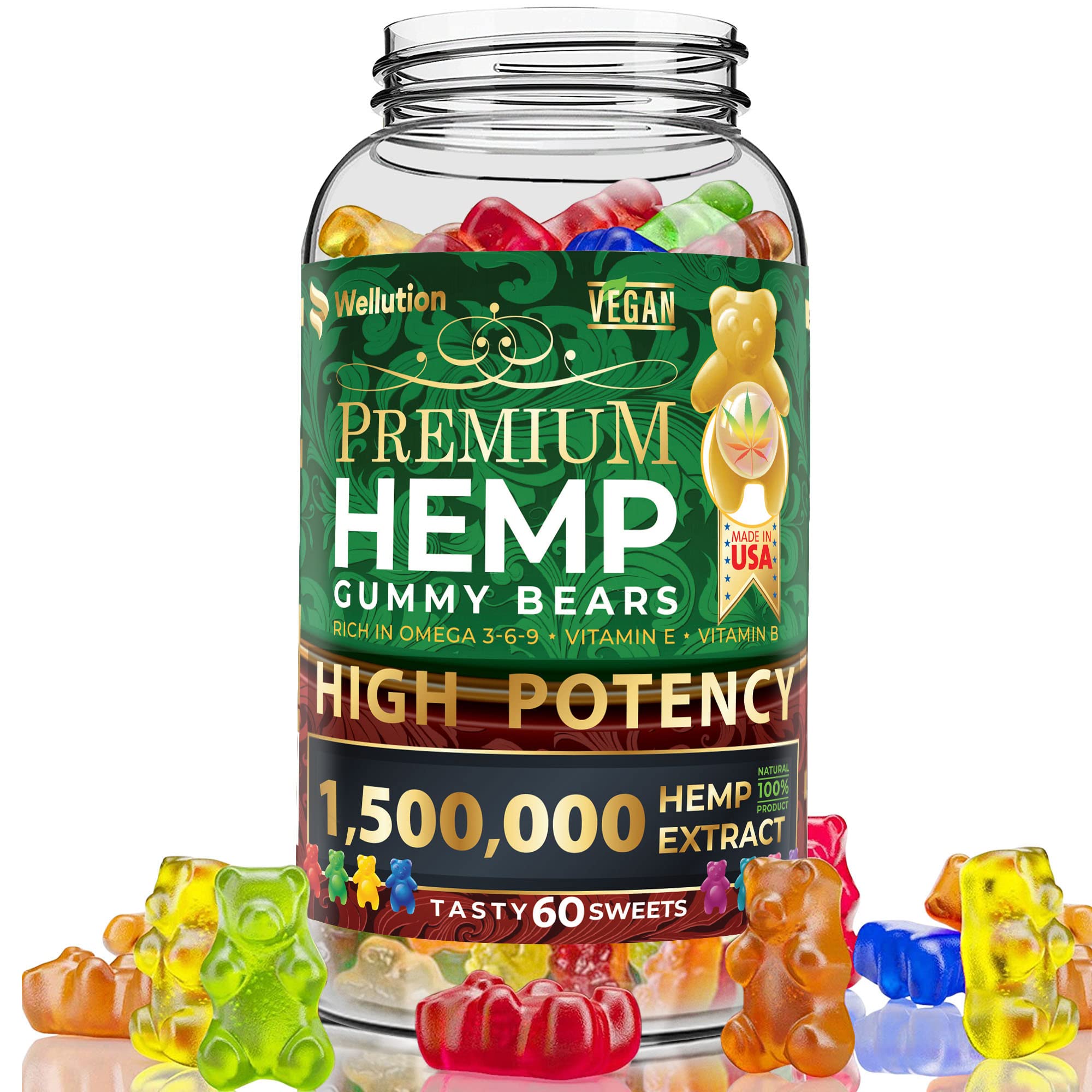 WELLUTION Hemp Gummies Fruity Bear packaging for daily calm and convenience