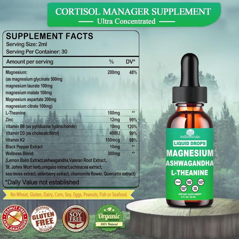 WellVeraVida cortisol liquid dropper closeup for precise, consistent dosing