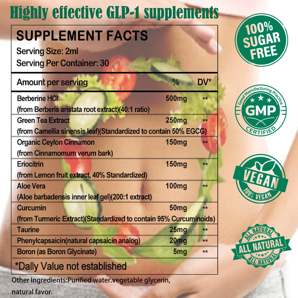 WellVeraVida GLP-1 Drops bottle and 2 ml dose cue for simple daily routine.