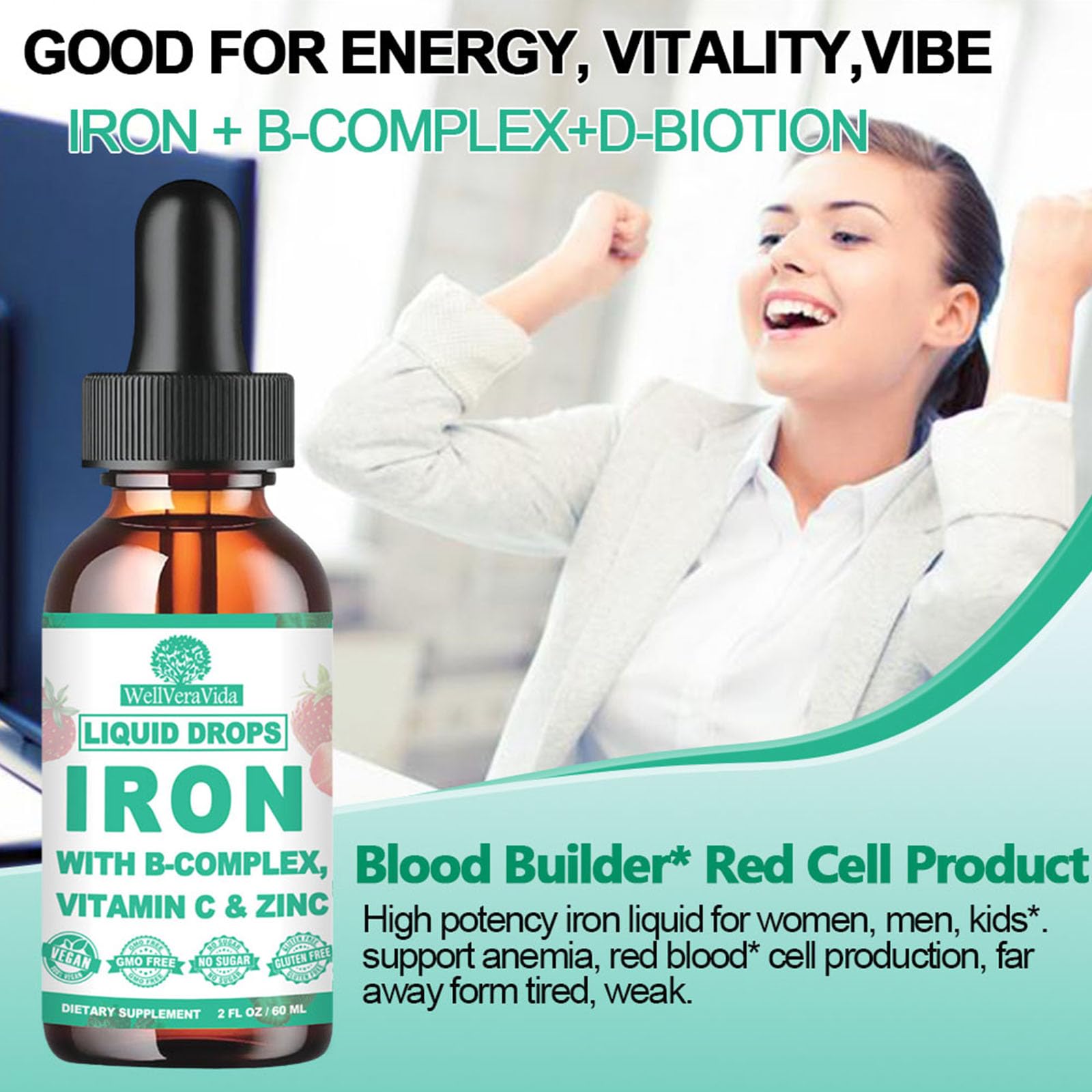 WellVeraVida Strawberry Liquid Iron bottle kid friendly supplementation