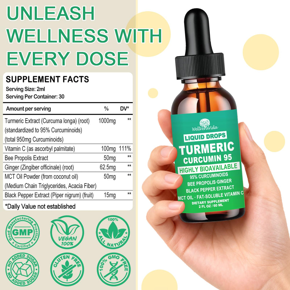 WellVeraVida turmeric drops with lemon flavor ready to mix for immune support