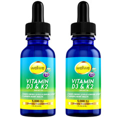 wellwe liquid D3 K2 drops bottle in a 2-pack for easy daily dosing.