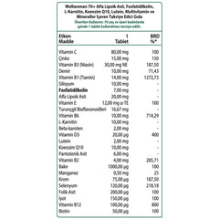 Wellwoman 70+ tablets closeup illustrates daily energy support.