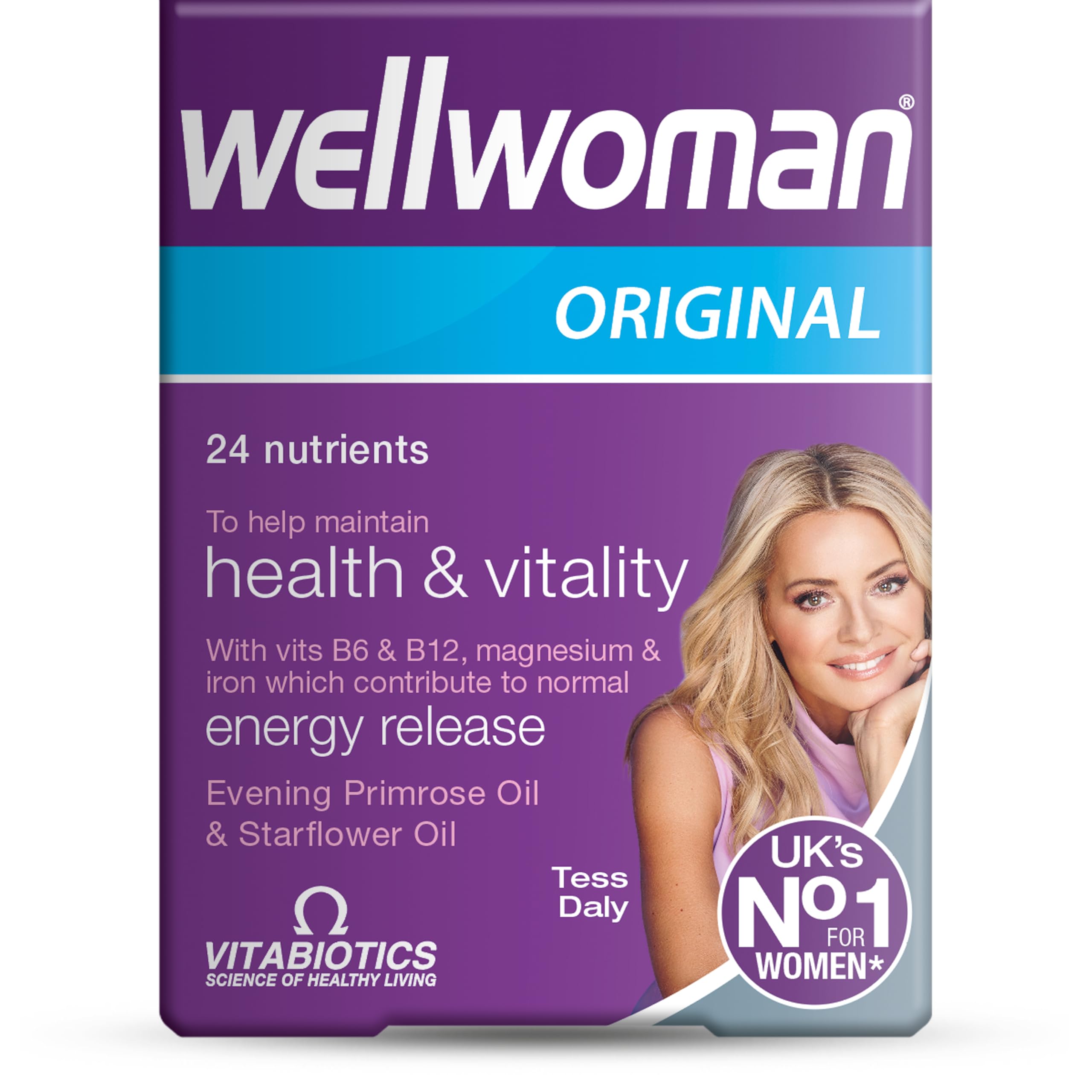 Wellwoman Advanced Vitamin bottle front view supports daily energy and wellness.