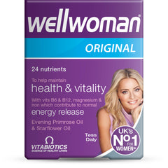 Wellwoman Advanced Vitamin bottle front view supports daily energy and wellness.