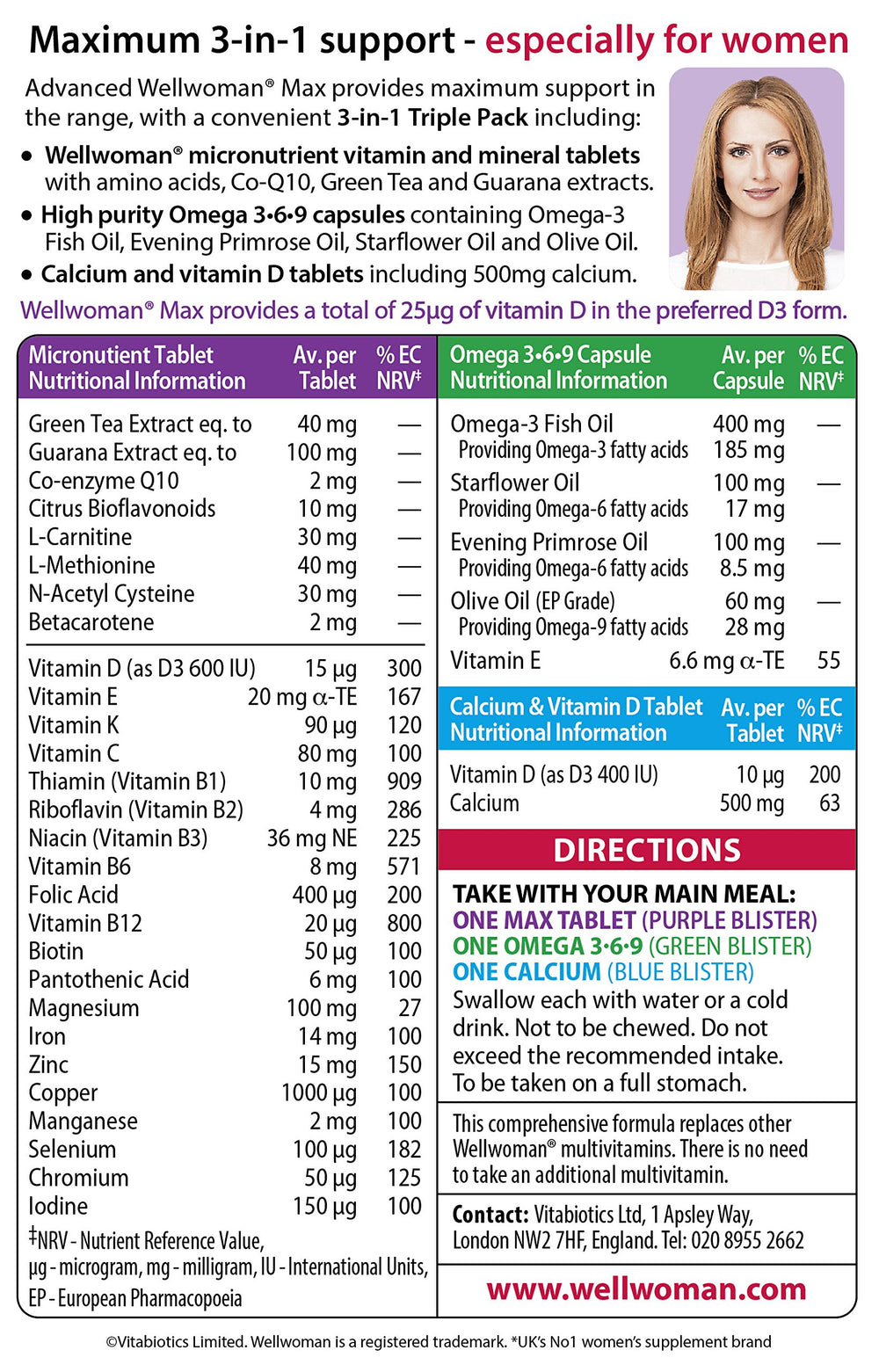Wellwoman Max calcium and vitamin D tablets support bone health