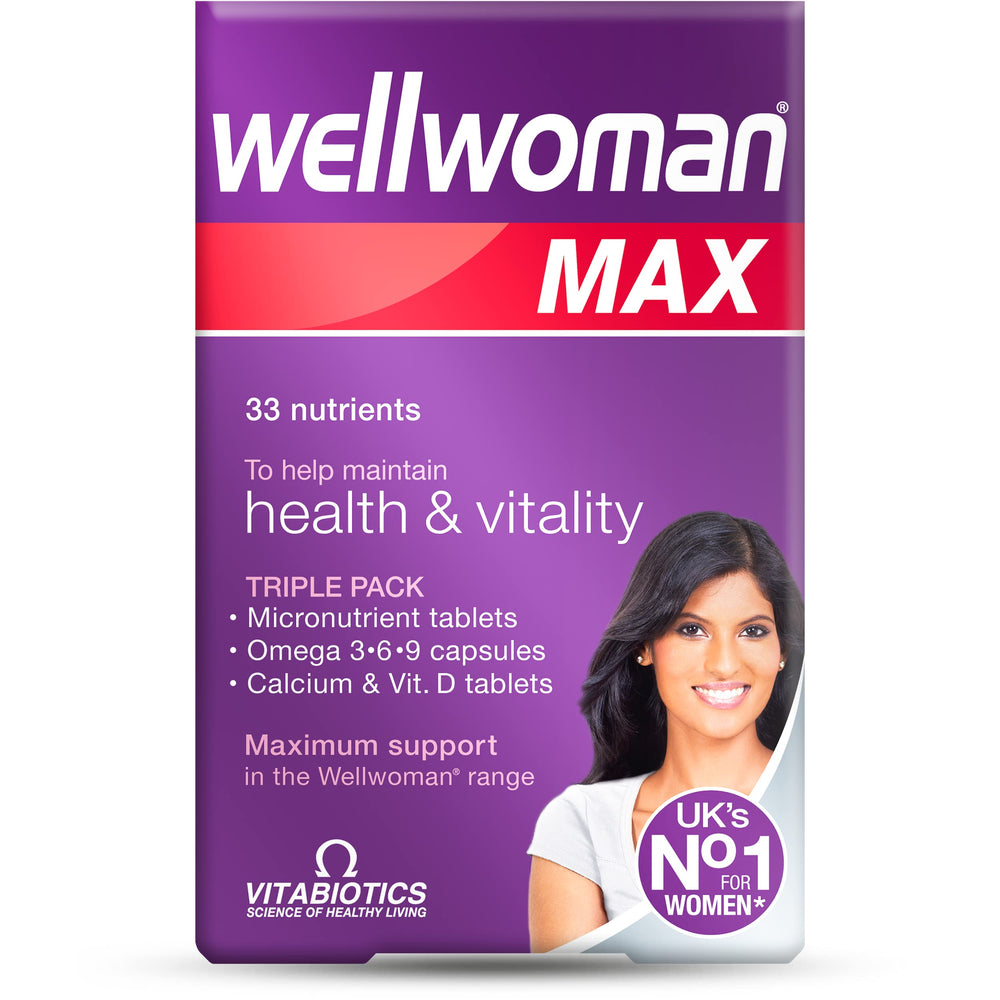 Wellwoman Max capsules bottle for daily energy and immune support
