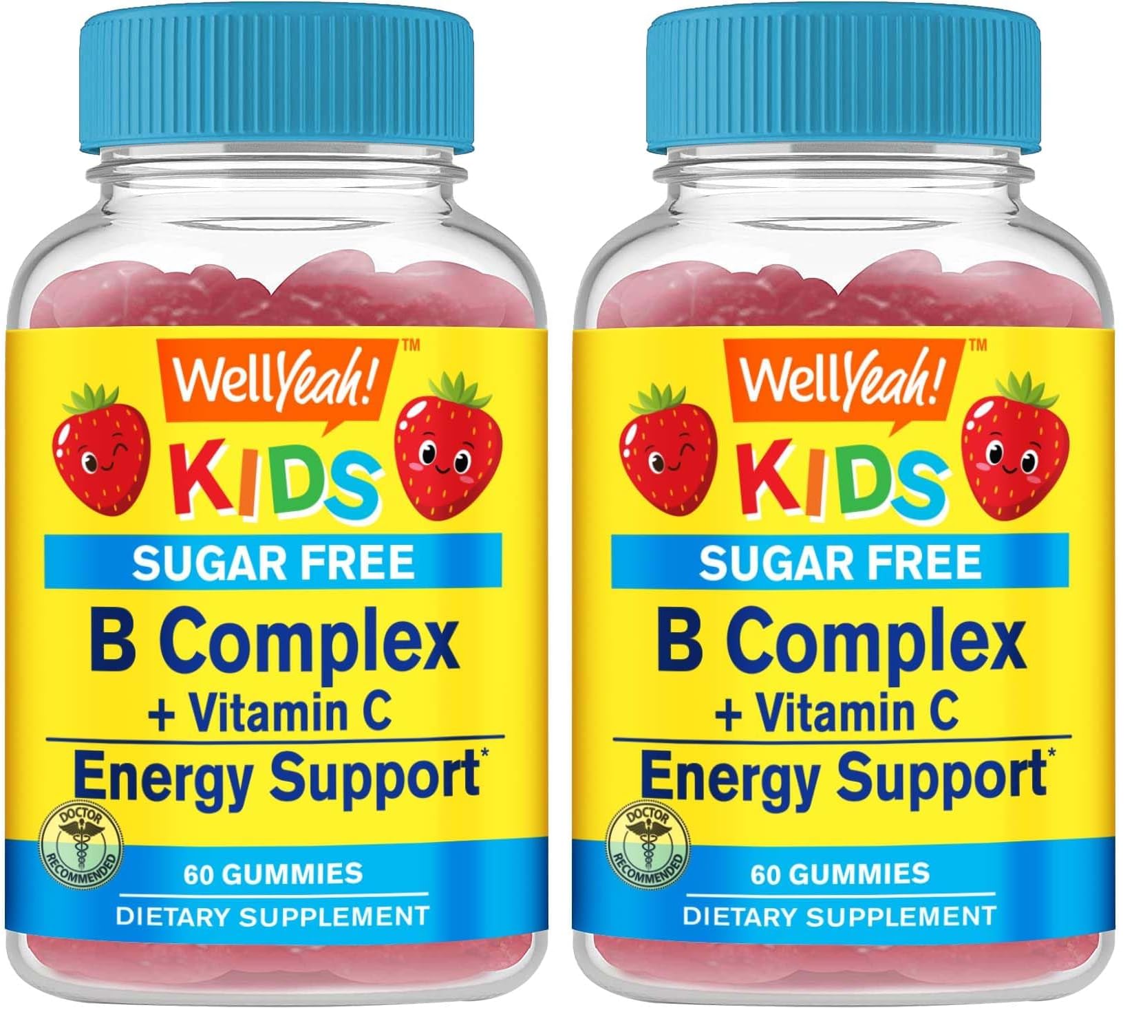 WellYeah Kids B-Complex gummies bottle with strawberry flavor for daily energy support