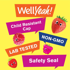 WellYeah Kids Multivitamin Gummies dosage caps shown for child safety