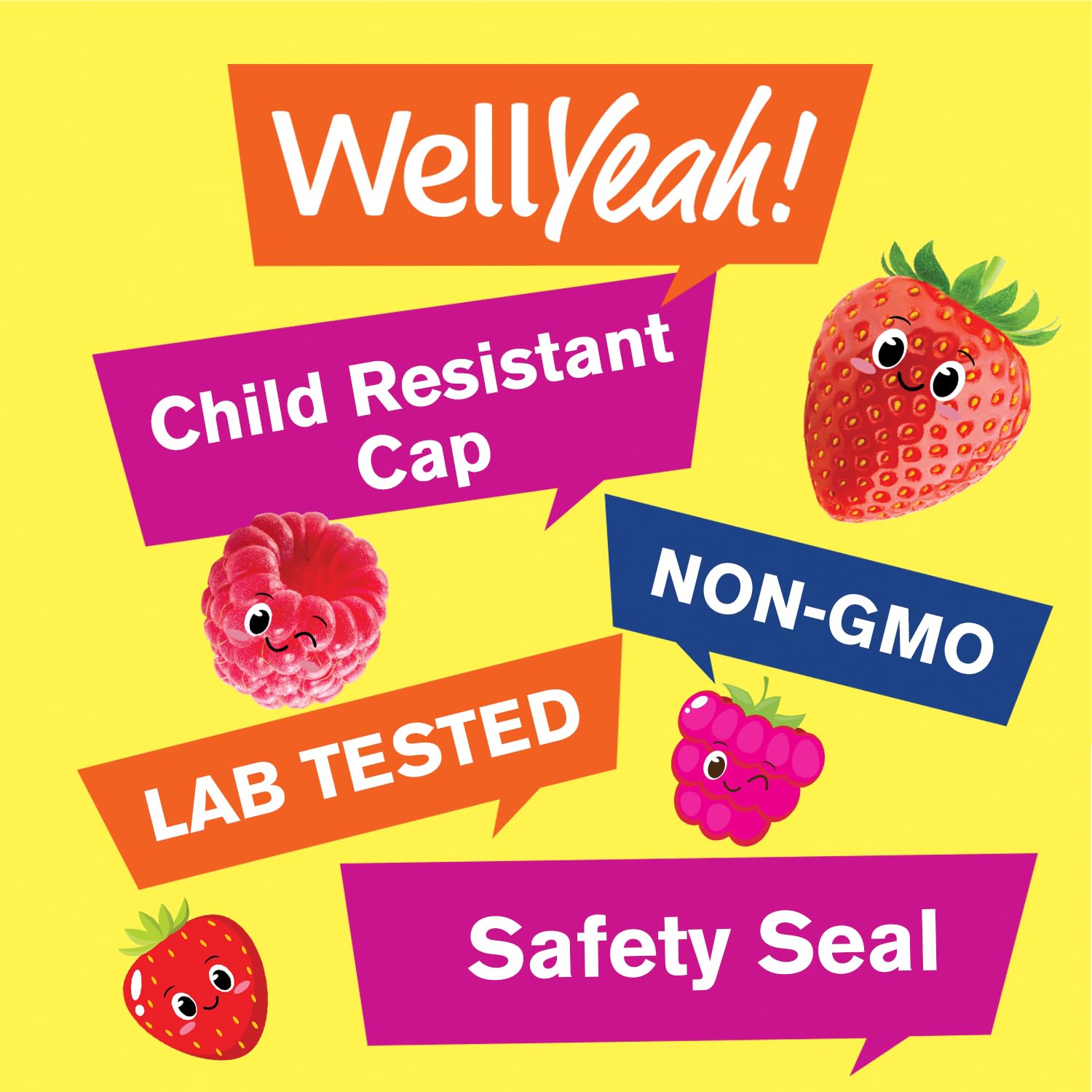 WellYeah berry flavor gummy close-up highlights kid-friendly texture.