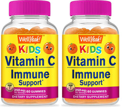 WellYeah Kids Vitamin C Gummies orange bottle front, tasty daily vitamin option