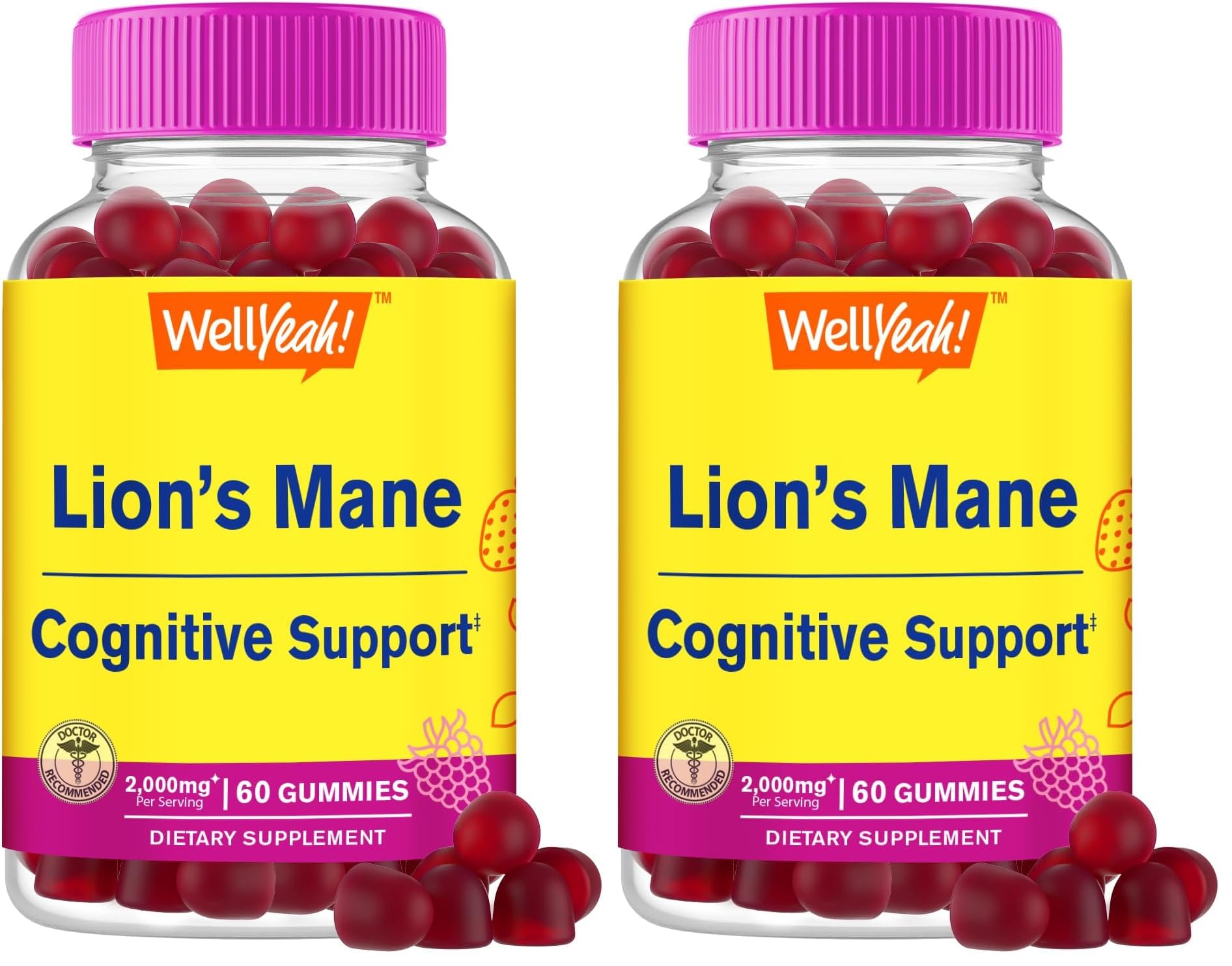 WellYeah Lions Mane Gummies bottle front with berry flavor label