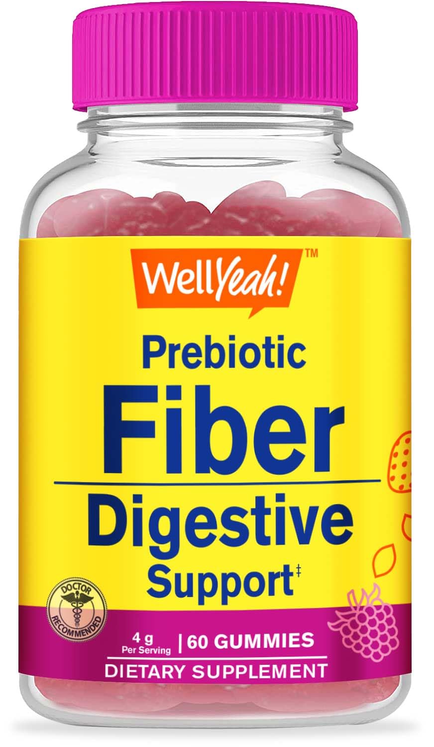 WellYeah prebiotic fiber gummies berry bottle showcases convenient daily option